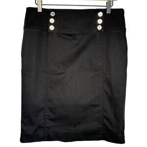 Lauren Ralph Lauren 10P Petite Black Stretch Pencil Skirt Button Waist